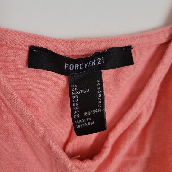 Forever 21 Woven Pink Linen Sleeveless Tank Button Front Mini Dress Small - Picture 6 of 9